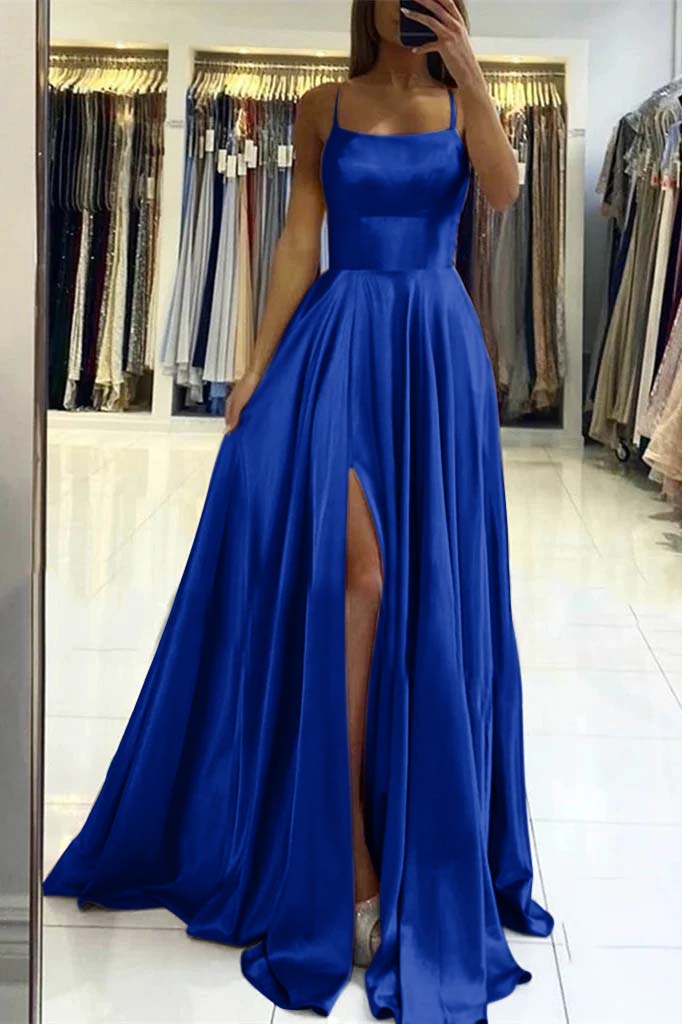 Pink Spaghetti-Strap Prom Dress with Slit | Ballbella