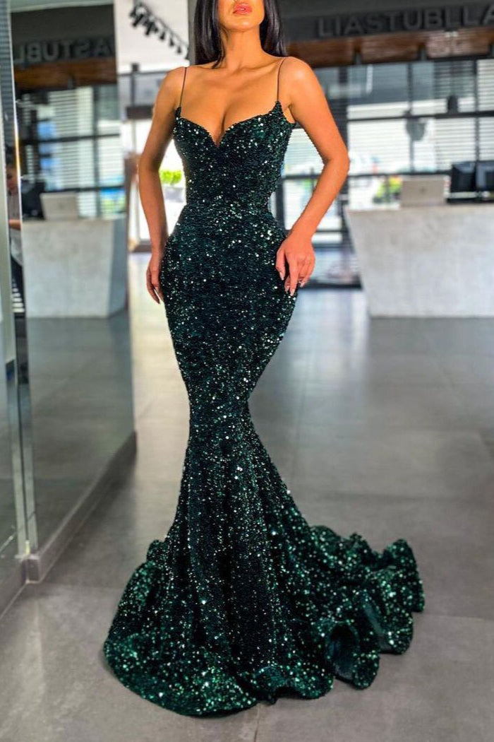 Sequins Dark Green Mermaid Prom Dress | Ballbella