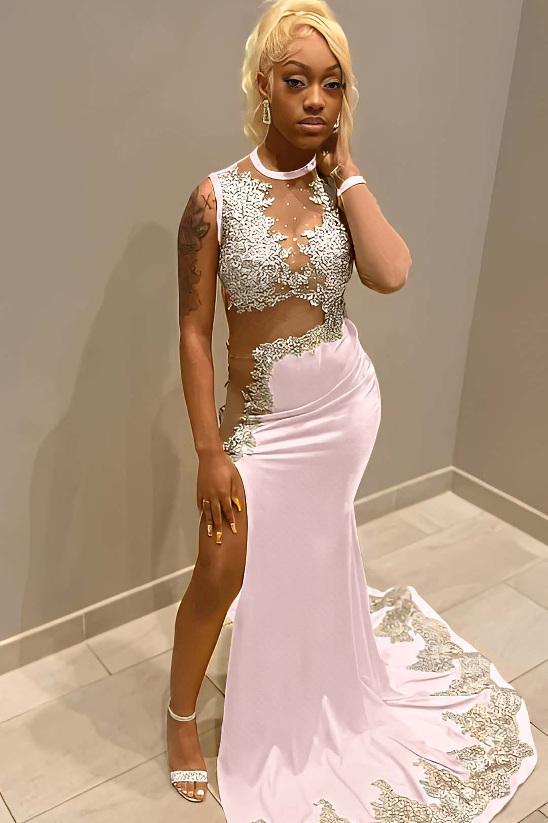 Glamorous Yellow Beaded Appliques Prom Dress with Split | Ballbella