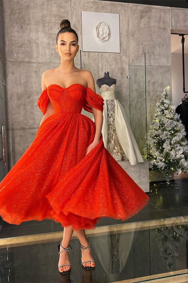 Off-the-Shoulder Red Prom Dress with Sequins | Ballbella