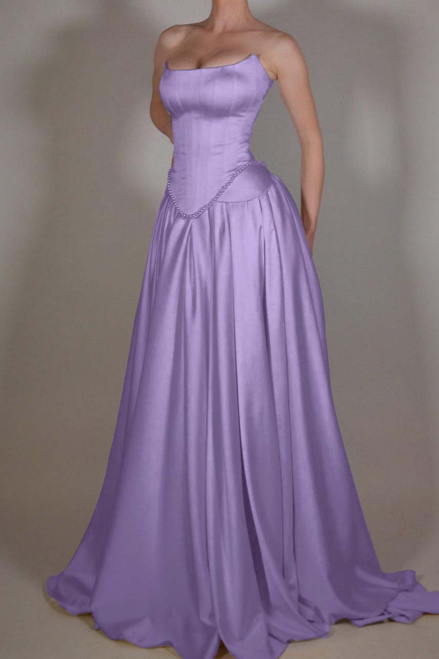 Exquisite Satin Ivory Strapless Prom Dress with Beadings & Pleats | Ballbella