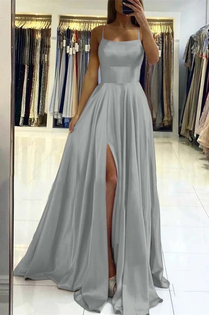 Pink Spaghetti-Strap Prom Dress with Slit | Ballbella