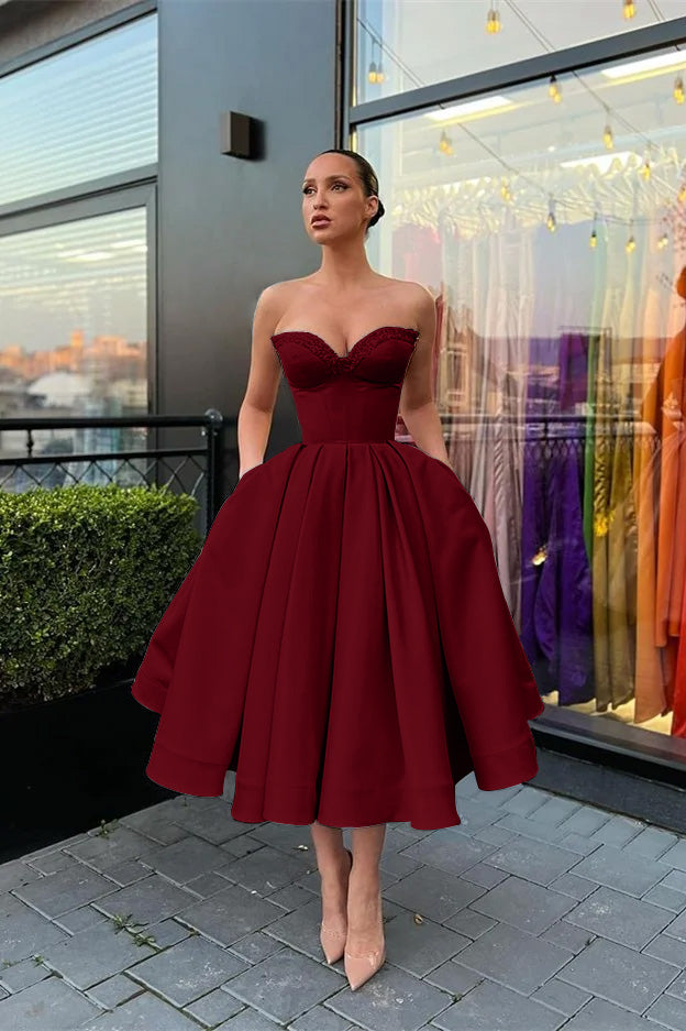 Sweetheart Sleeveless Beaded Short Evening Dress with Pockets | Ballbella