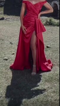Off-the-Shoulder Red Mermaid Prom Dress with Split | Ballbella
