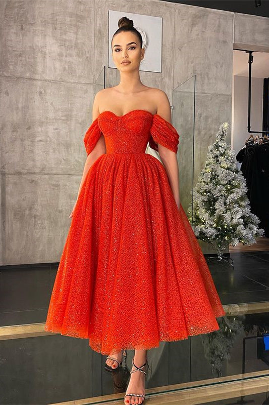 Off-the-Shoulder Red Prom Dress with Sequins | Ballbella