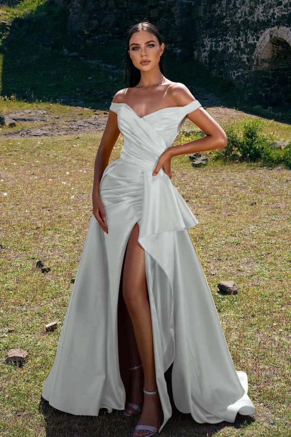 Off-the-Shoulder Red Mermaid Prom Dress with Split | Ballbella