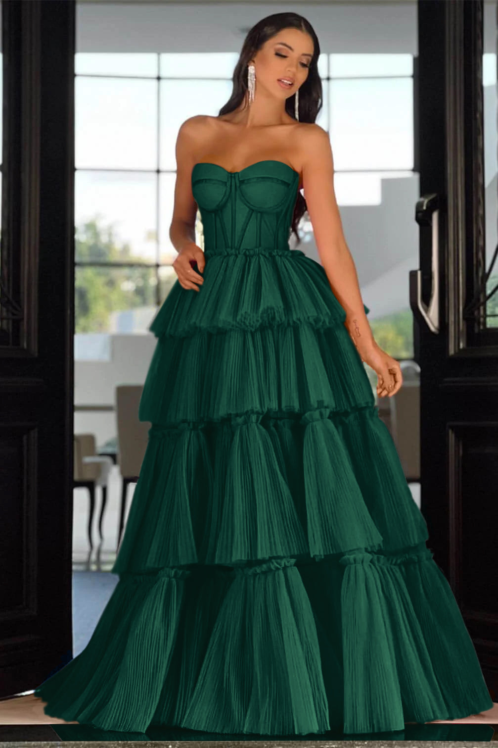 Hot Pink Elegant Sweetheart Prom Dress with Sleeveless Layers | Ballbella