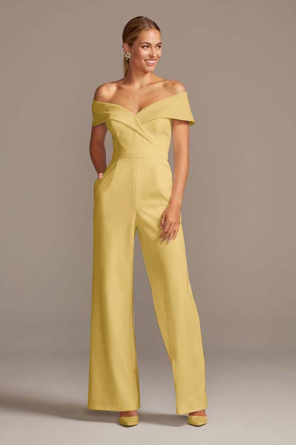 White Cuffed Off-the-Shoulder Stretch Crepe Jumpsuit | Ballbella