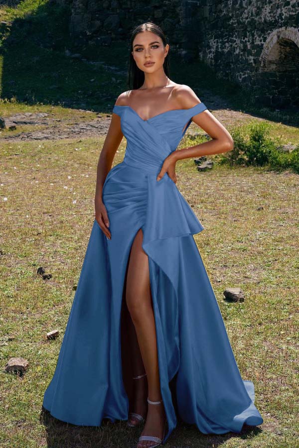 Off-the-Shoulder Red Mermaid Prom Dress with Split | Ballbella