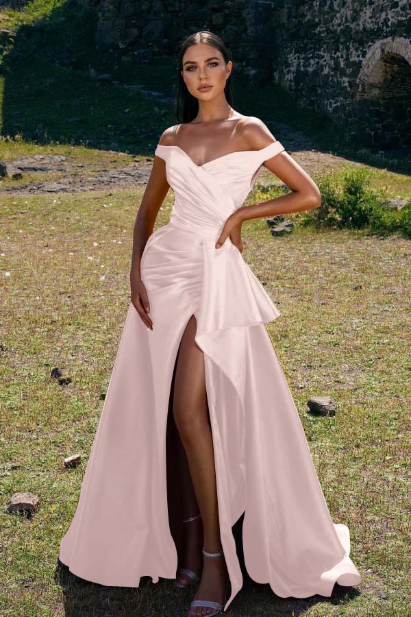 Off-the-Shoulder Red Mermaid Prom Dress with Split | Ballbella