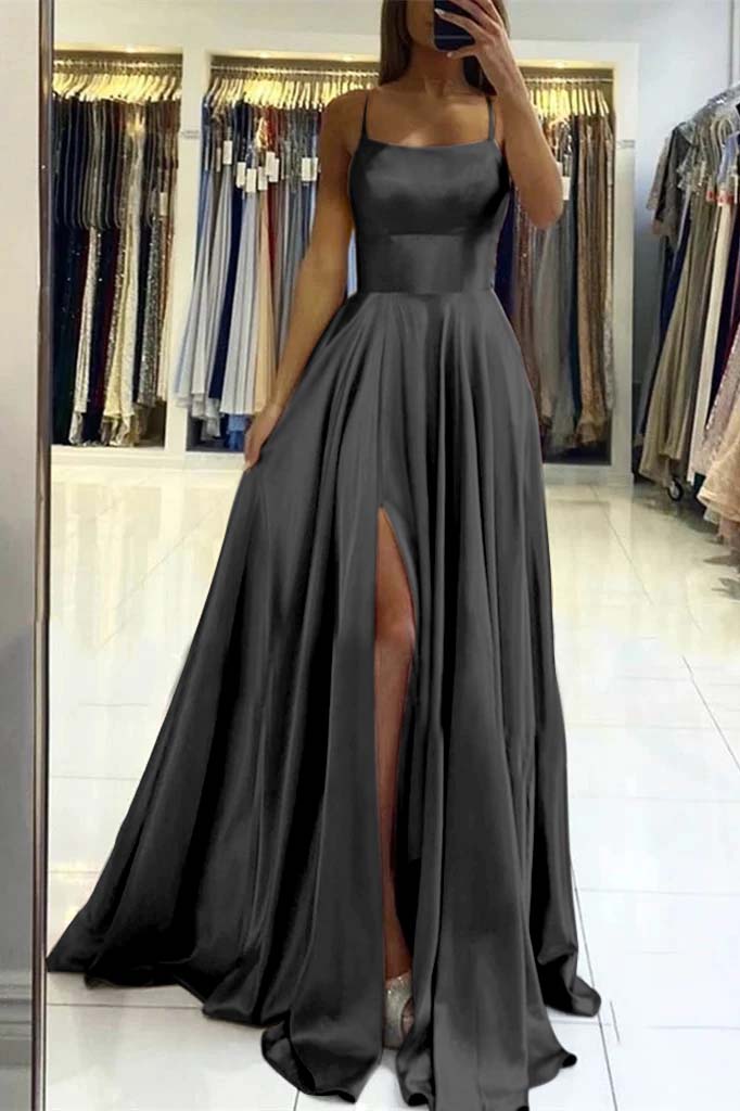 Pink Spaghetti-Strap Prom Dress with Slit | Ballbella