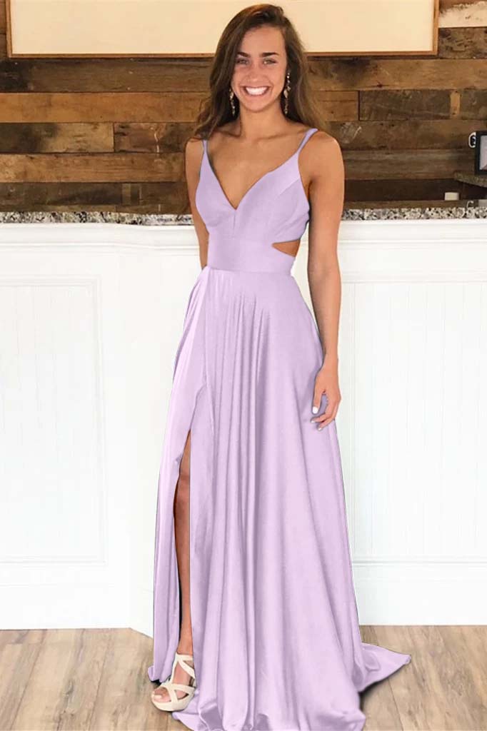 Spaghetti-Strap Long Split Evening Dress | Ballbella