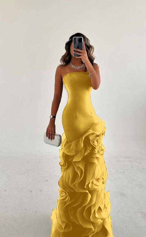 Amazing Dusty Blue Satin Strapless Prom Dress with Ruffles | Ballbella