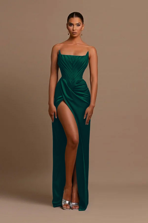 Simple Green Sleeveless Mermaid Prom Dress with Split | Ballbella