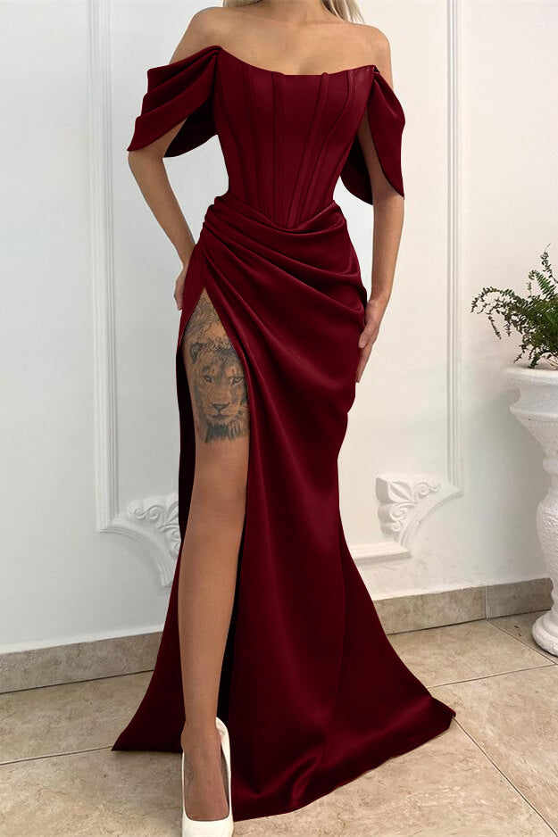 Off-the-Shoulder Long Mermaid Prom Dress with Split | Ballbella