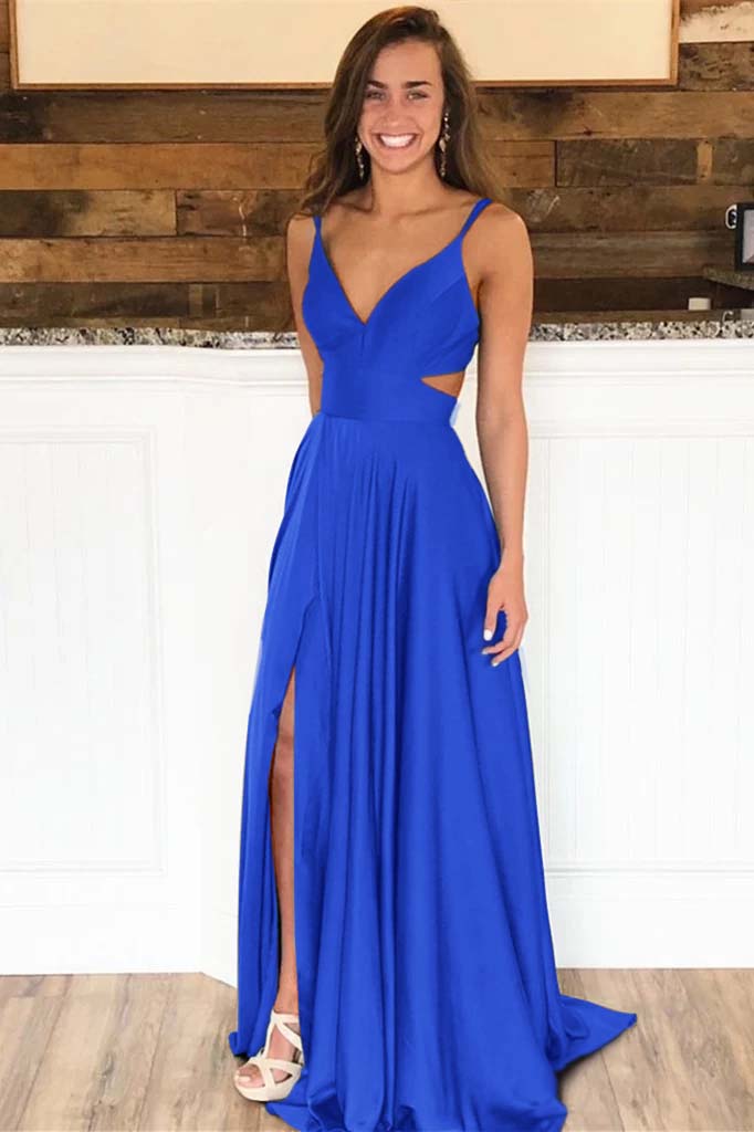 Spaghetti-Strap Long Split Evening Dress | Ballbella