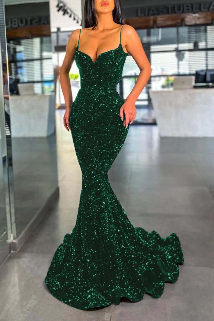 Sequins Dark Green Mermaid Prom Dress | Ballbella