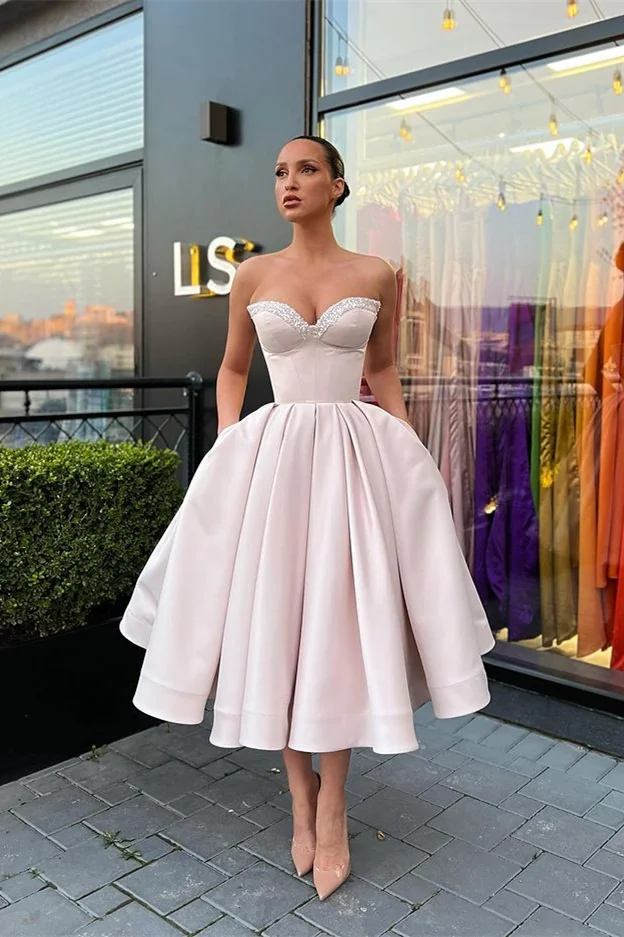 Sweetheart Sleeveless Beaded Short Evening Dress with Pockets | Ballbella