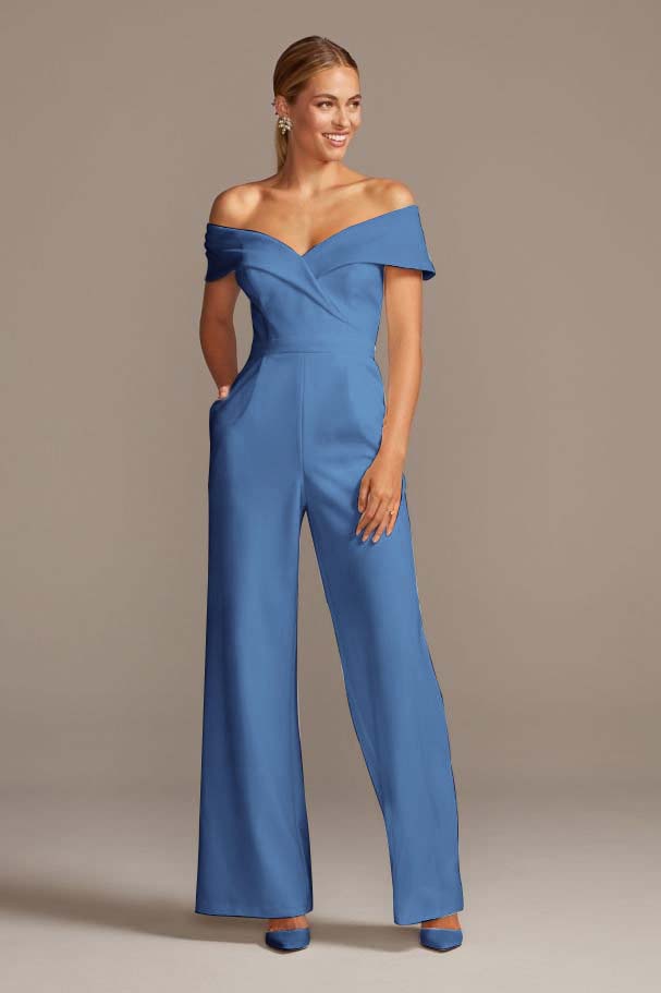 White Cuffed Off-the-Shoulder Stretch Crepe Jumpsuit | Ballbella