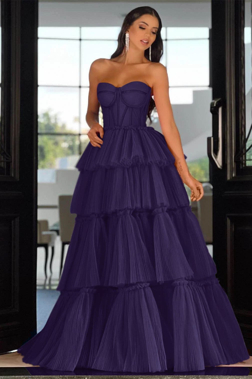Hot Pink Elegant Sweetheart Prom Dress with Sleeveless Layers | Ballbella