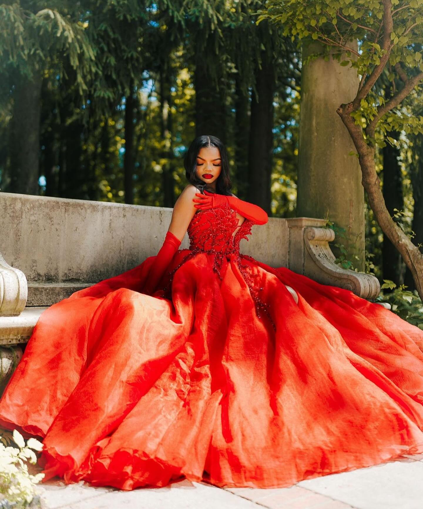 Hot Red Sweetheart Tulle Appliques Ball Prom Dress