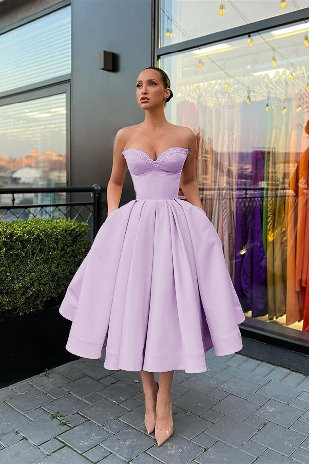 Sweetheart Sleeveless Beaded Short Evening Dress with Pockets | Ballbella