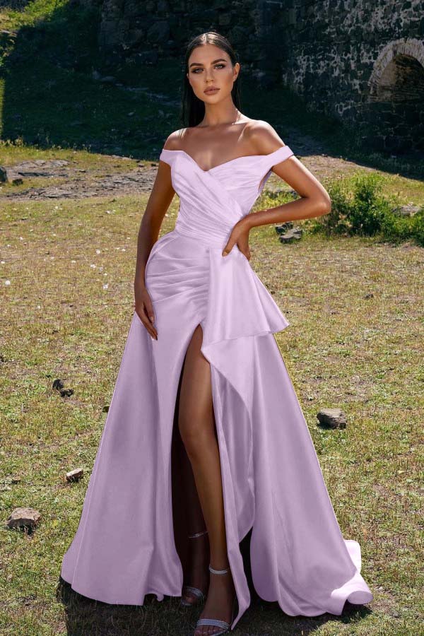 Off-the-Shoulder Red Mermaid Prom Dress with Split | Ballbella