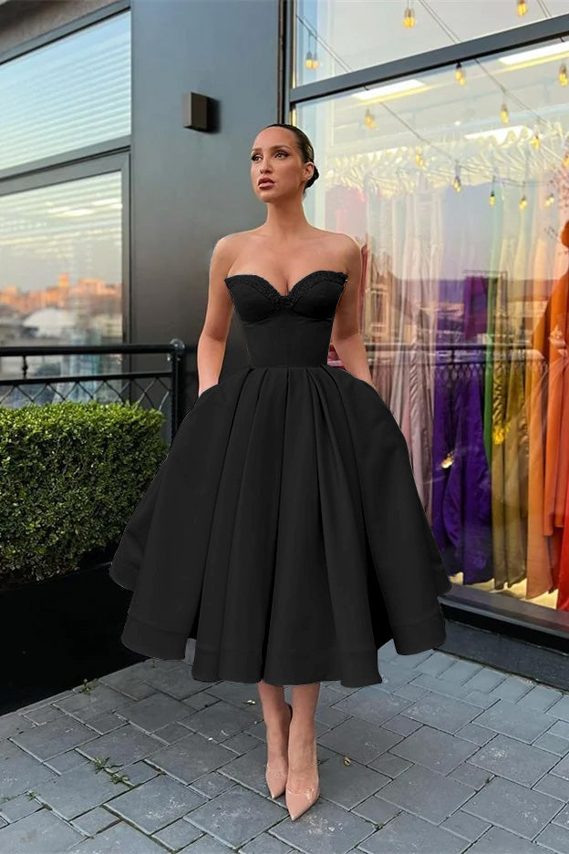Sweetheart Sleeveless Beaded Short Evening Dress with Pockets | Ballbella