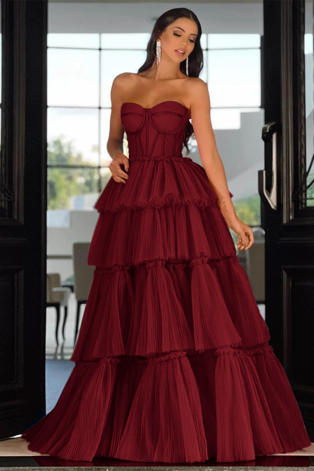 Hot Pink Elegant Sweetheart Prom Dress with Sleeveless Layers | Ballbella