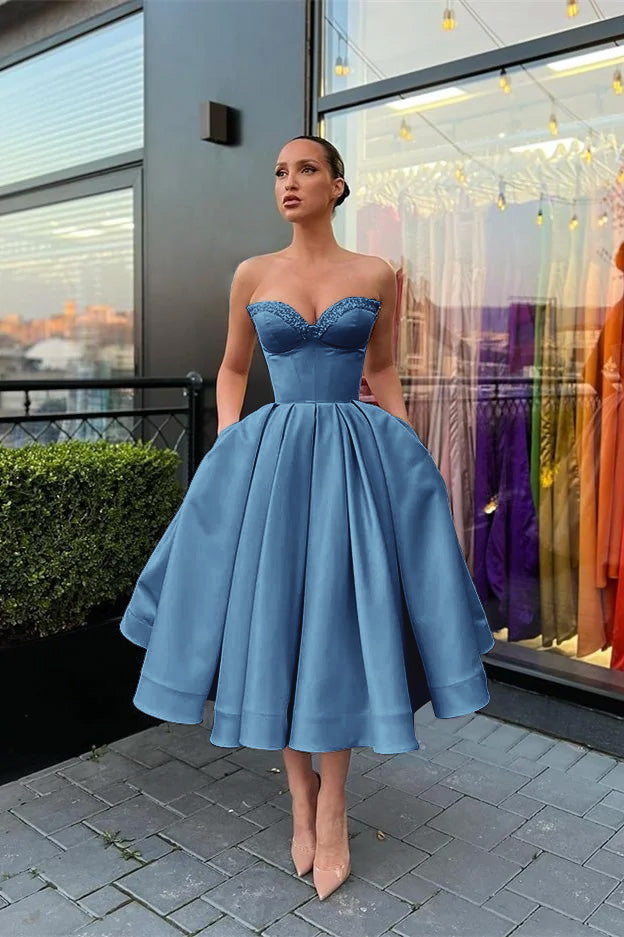 Sweetheart Sleeveless Beaded Short Evening Dress with Pockets | Ballbella