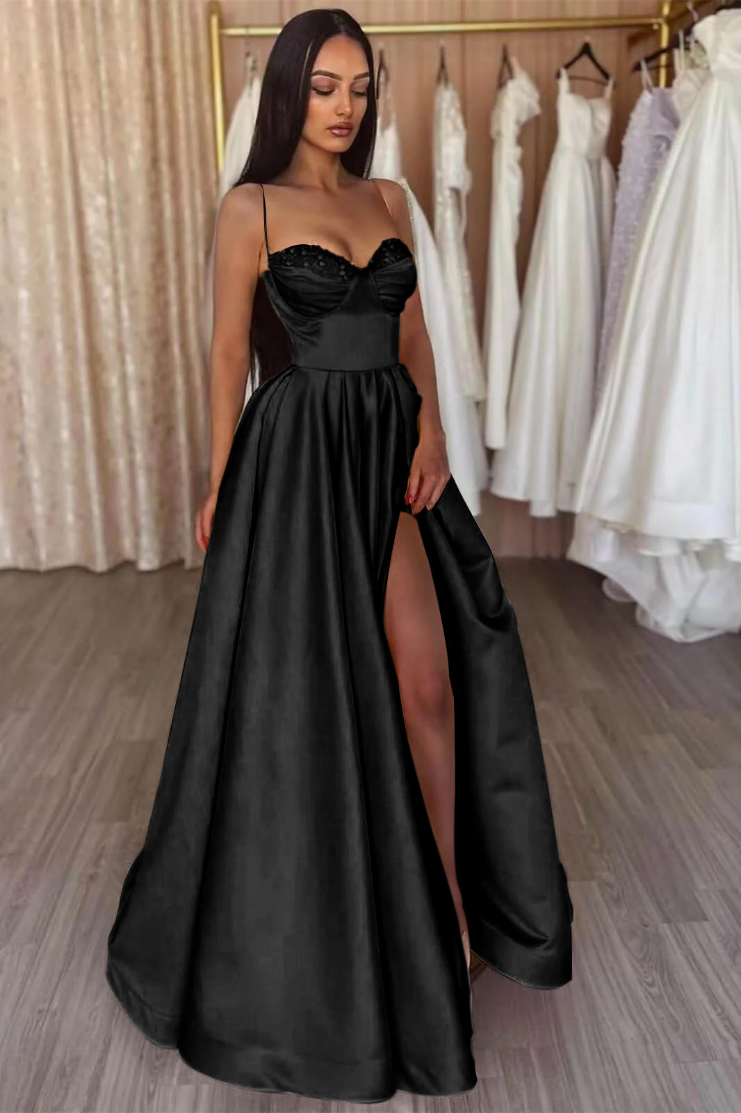 Yellow Split Evening Dress A-Line with Spaghetti-Straps | Ballbella