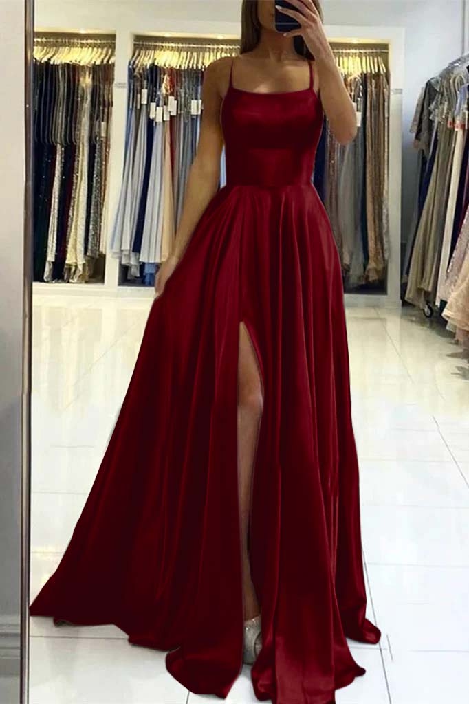 Pink Spaghetti-Strap Prom Dress with Slit | Ballbella