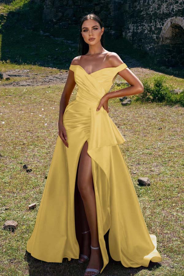 Off-the-Shoulder Red Mermaid Prom Dress with Split | Ballbella