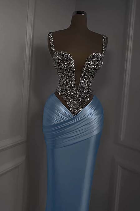 Charming White Satin Spaghetti Strap Prom Dress with Beadings & Pleats | Ballbella