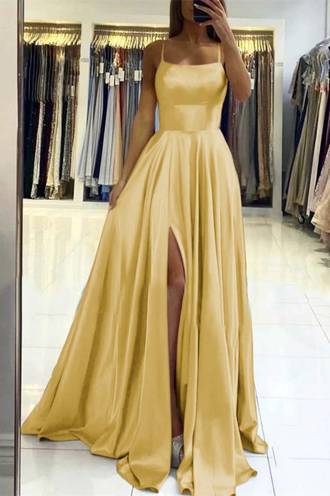 Pink Spaghetti-Strap Prom Dress with Slit | Ballbella