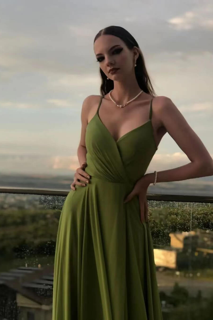 Chiffon Spaghetti-Strap Sleeveless Long A-Line Prom Dress | Ballbella