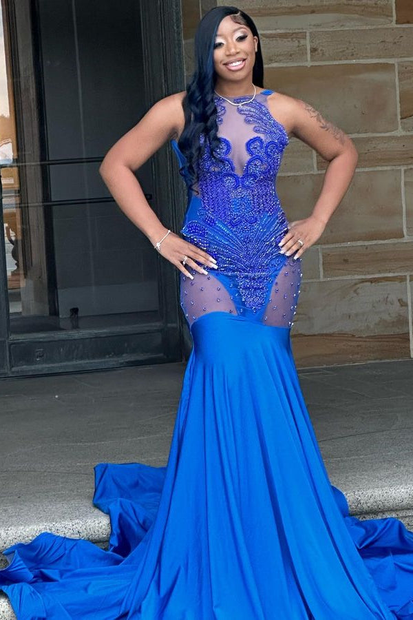 blue crystal prom dress Primavera Couture 4102 Size 4 Crystal Blue Long Prom Dress Ombre Sequin Corset Fitted Scoop Neck High Slit Formal Pageant Gown