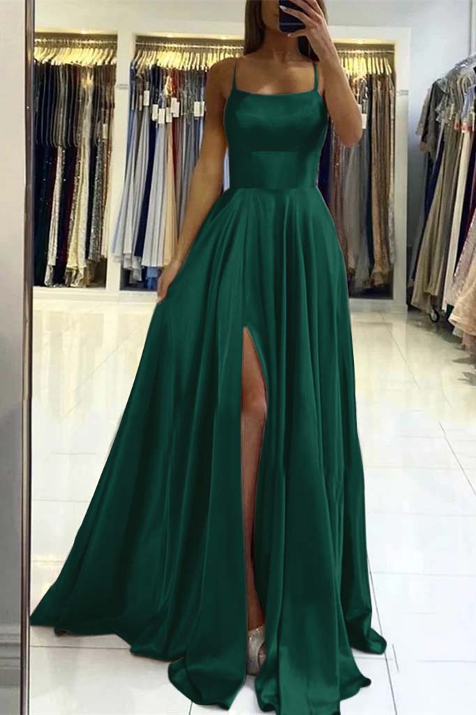 Pink Spaghetti-Strap Prom Dress with Slit | Ballbella