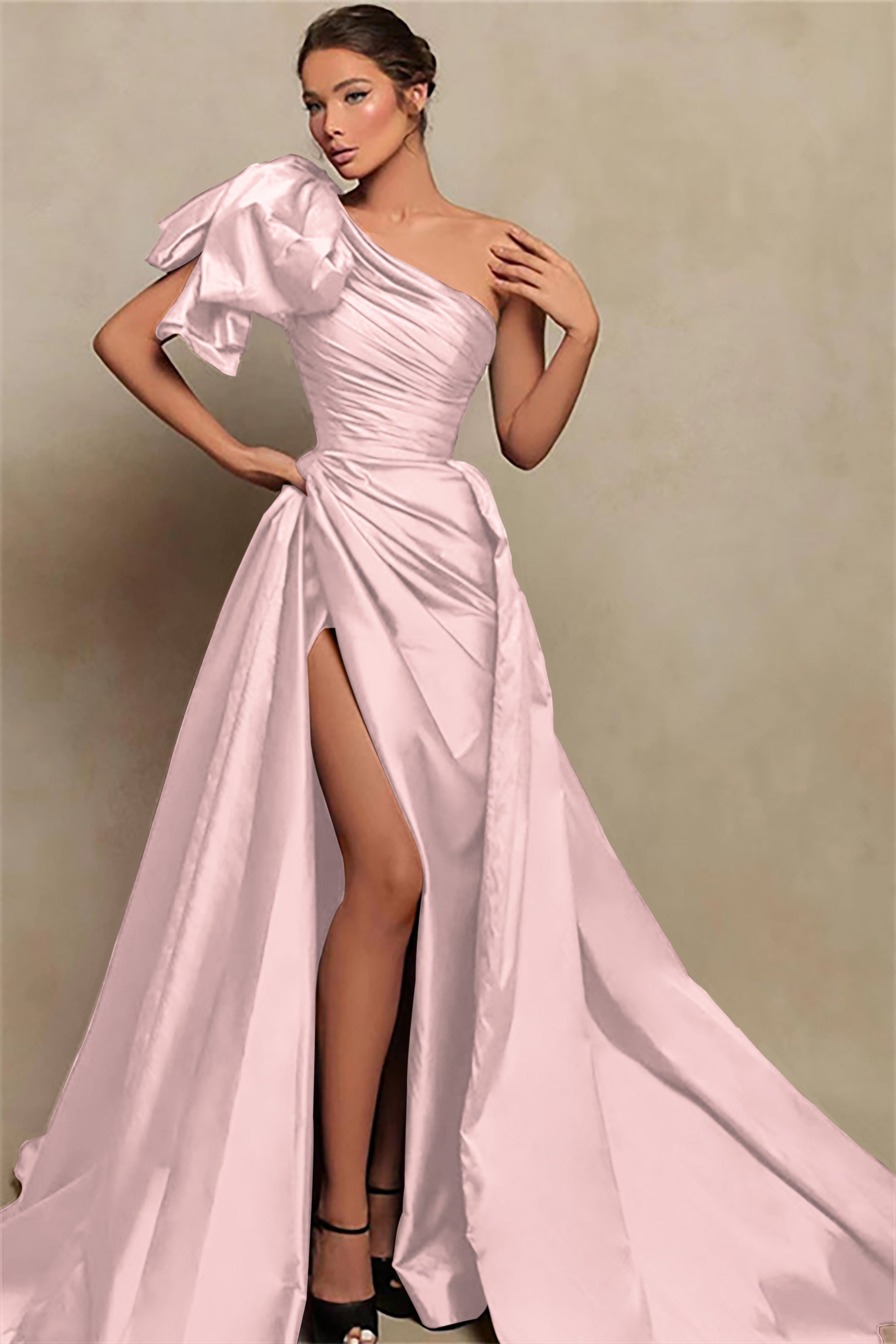 Gorgeous Burgundy One-Shoulder Split Mermaid Prom Dress | Ballbella