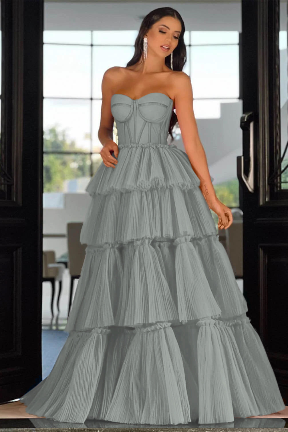 Hot Pink Elegant Sweetheart Prom Dress with Sleeveless Layers | Ballbella