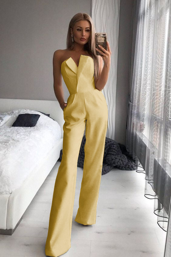 White Women’s Jumpsuit Bridal Wedding Bridesmaid Prom Graduation Corset Top Wide-Leg Pants | Ballbella