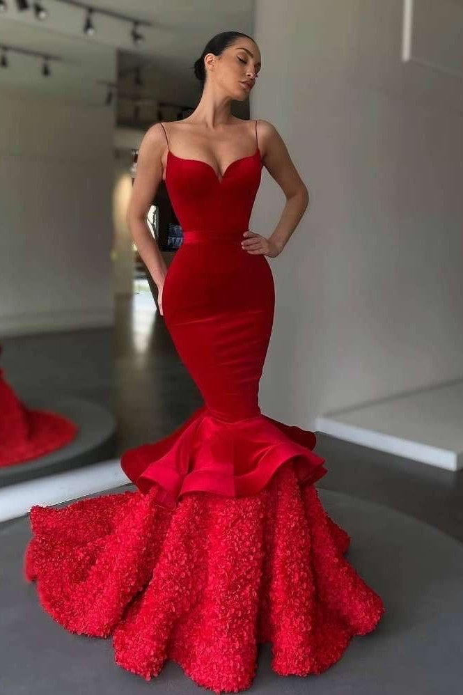 Red Chic Long Mermaid Sweetheart Prom Dress with Spaghetti Straps | Ballbella