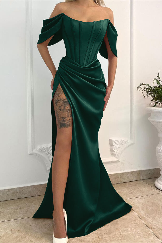 Off-the-Shoulder Long Mermaid Prom Dress with Split | Ballbella