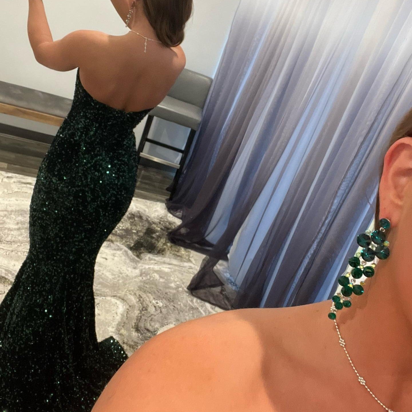 Dark Green Long V-Neck Mermaid Prom Dress with Sequins | Ballbella