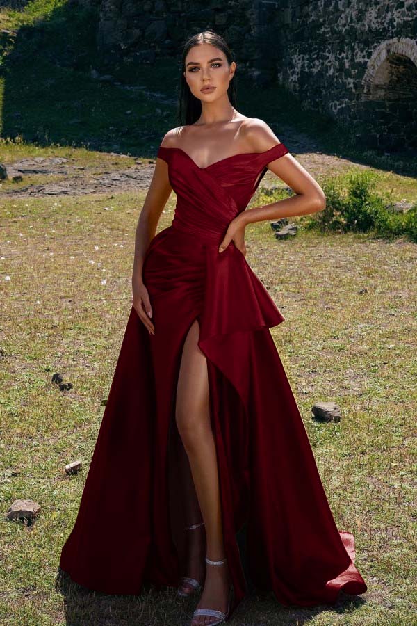 Off-the-Shoulder Red Mermaid Prom Dress with Split | Ballbella