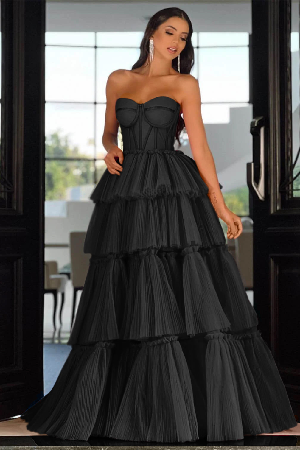Hot Pink Elegant Sweetheart Prom Dress with Sleeveless Layers | Ballbella
