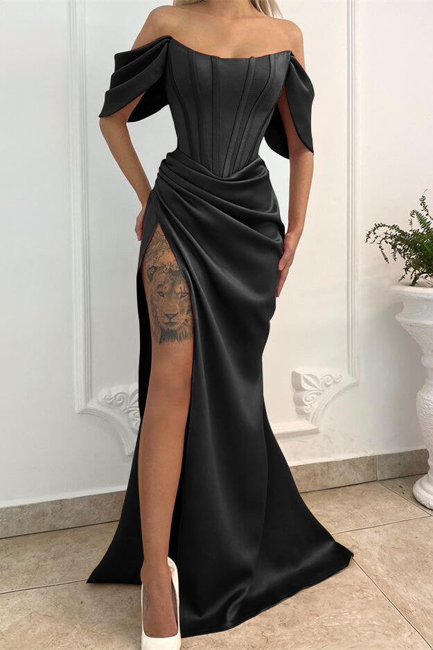 Off-the-Shoulder Long Mermaid Prom Dress with Split | Ballbella