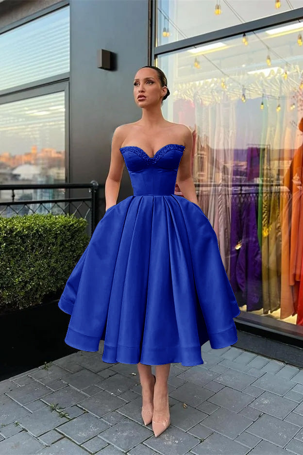 Sweetheart Sleeveless Beaded Short Evening Dress with Pockets | Ballbella