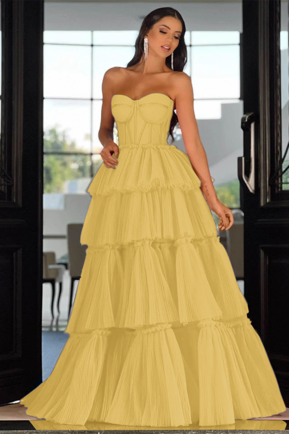 Hot Pink Elegant Sweetheart Prom Dress with Sleeveless Layers | Ballbella