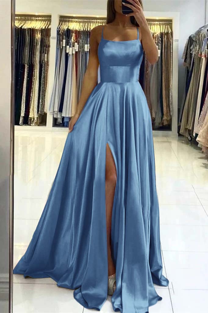 Pink Spaghetti-Strap Prom Dress with Slit | Ballbella